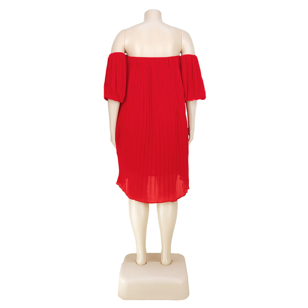 Fashion Plus Size Women's Chiffon Pufff Sleeve Drape Pleated off shoulder loose Dress 19