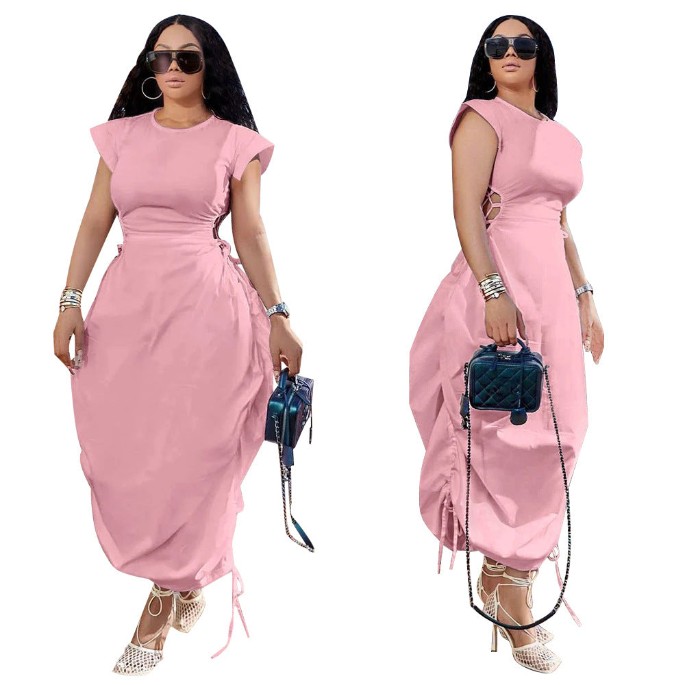 Summer Women Round Neck Solid Dress 4