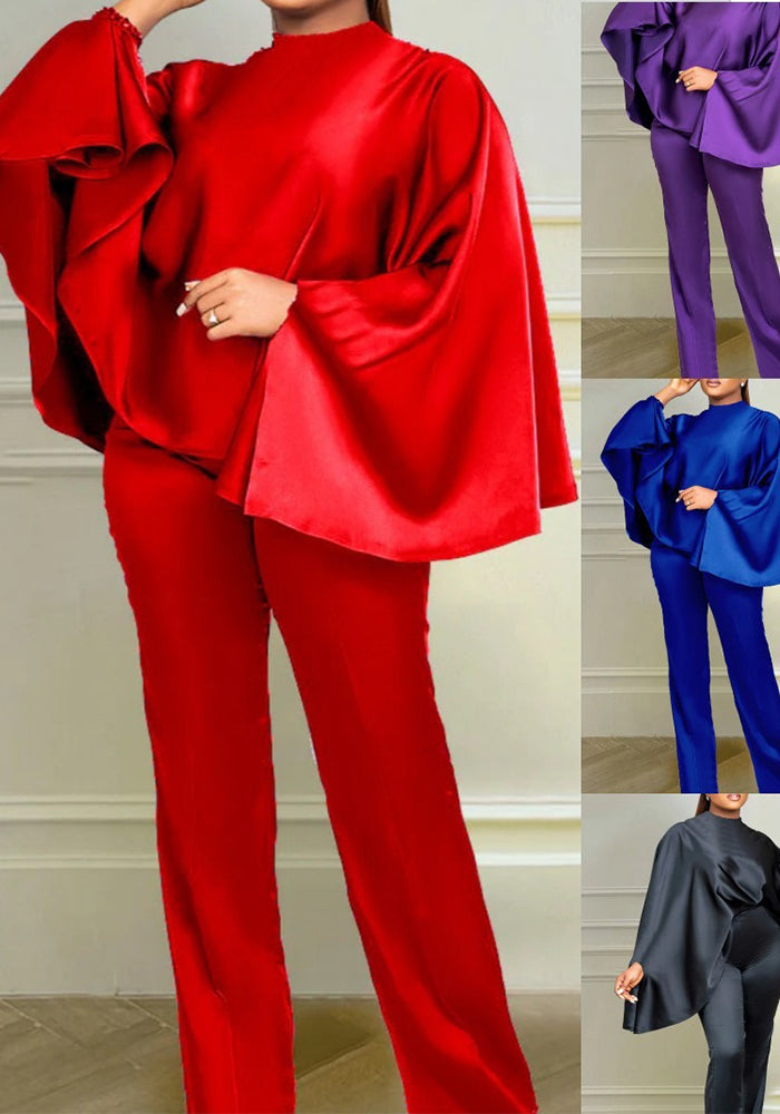 Women stretch Satin long-sleeved cape, two-piece set