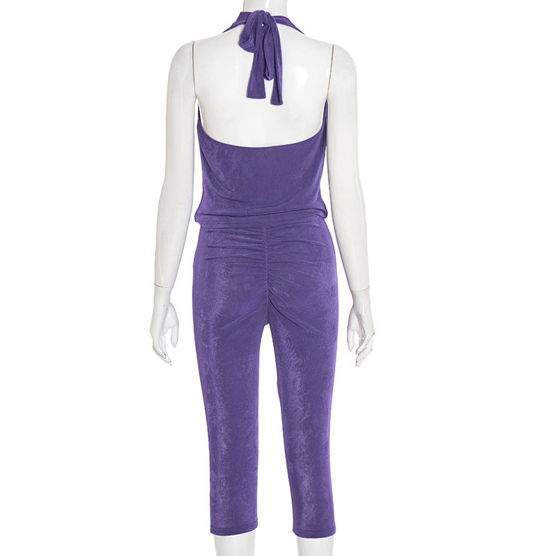 Women Fall Sexy Halter Neck Top and Capri Two-Piece Set 9