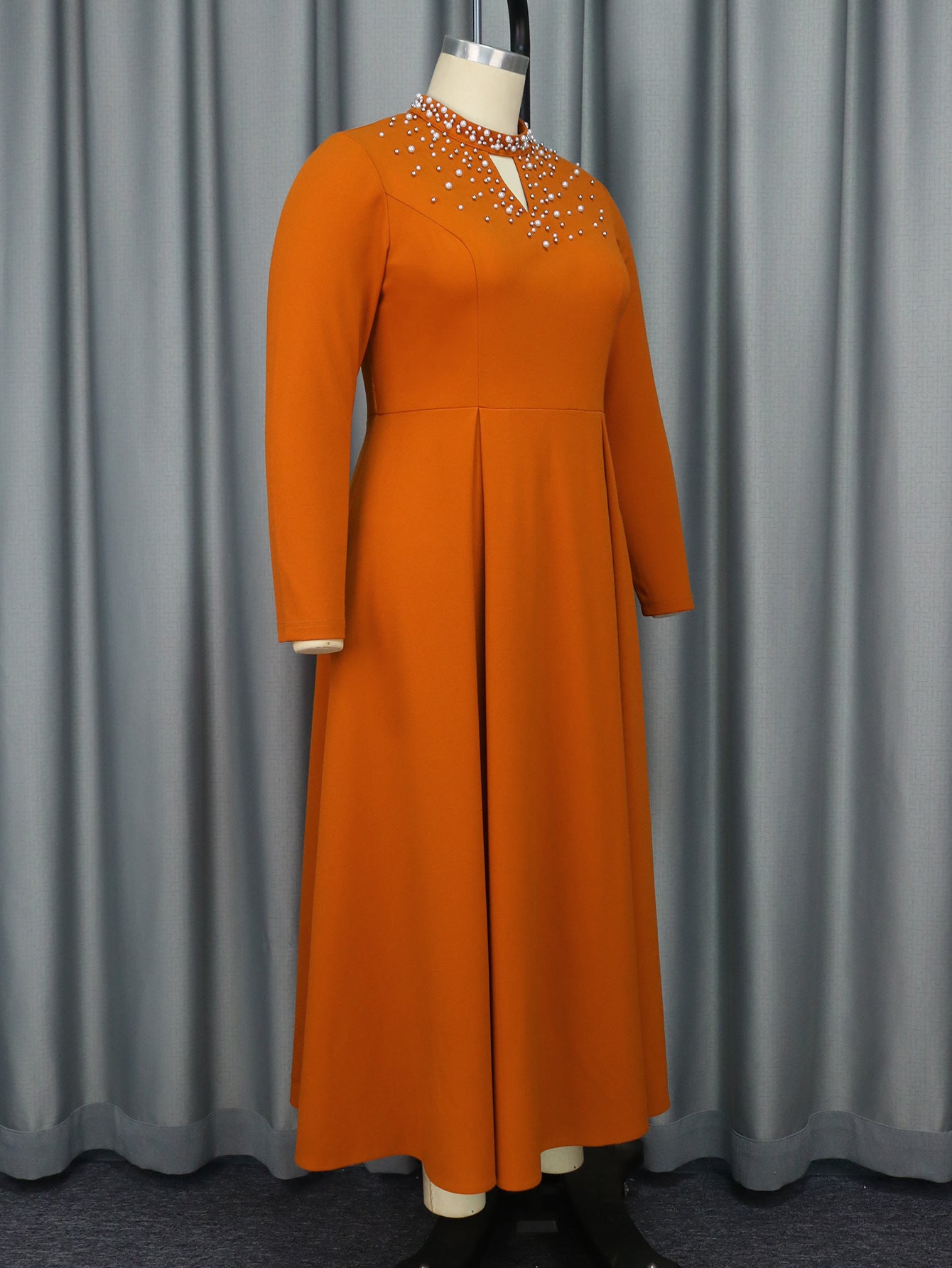 Women's Fashion High Neck A-Line Elegant Beaded Dress 10