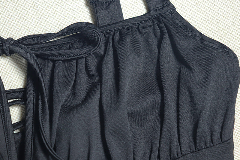 Mid-Length Solid Color Lace-Up Strap  Women's Asual Dress 9