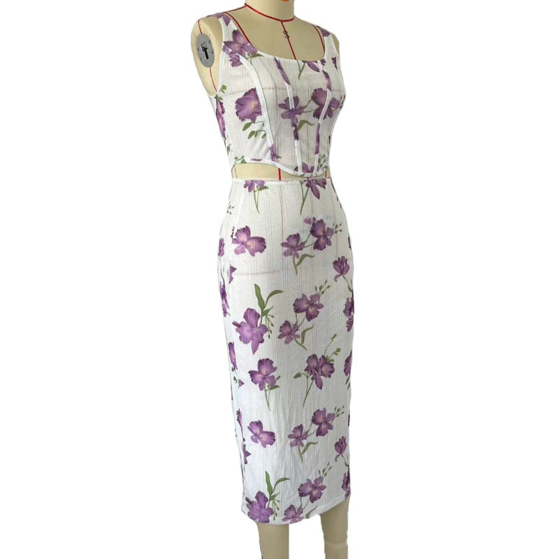 Women's Sexy Printed Camisole Slim Bodycon Skirt Two Piece Set 5