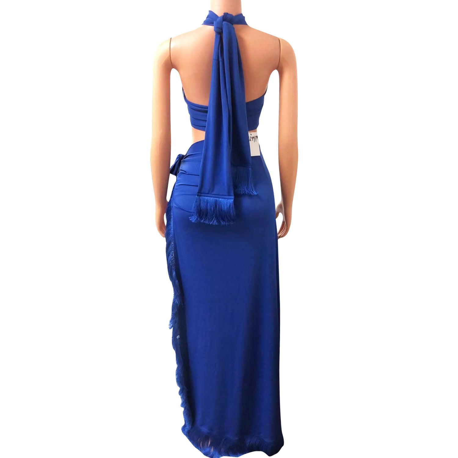 Summer Women's Sexy Wrap Breast Lace-Up Tassel Two Piece Skirt Set 15