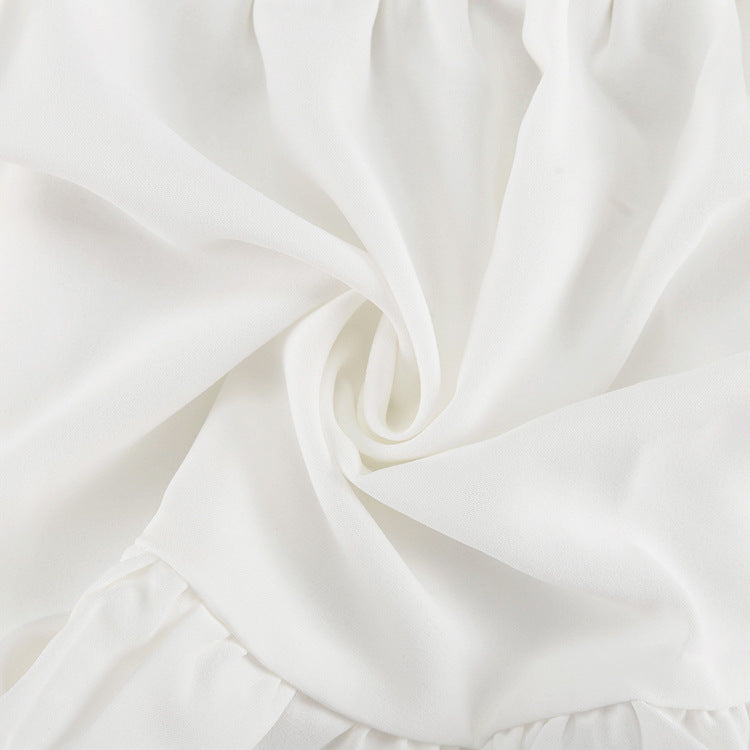 Turndown Collar Short Sleeve Shirt Fashion Ruffled Cake Skirt Two Piece Set 20