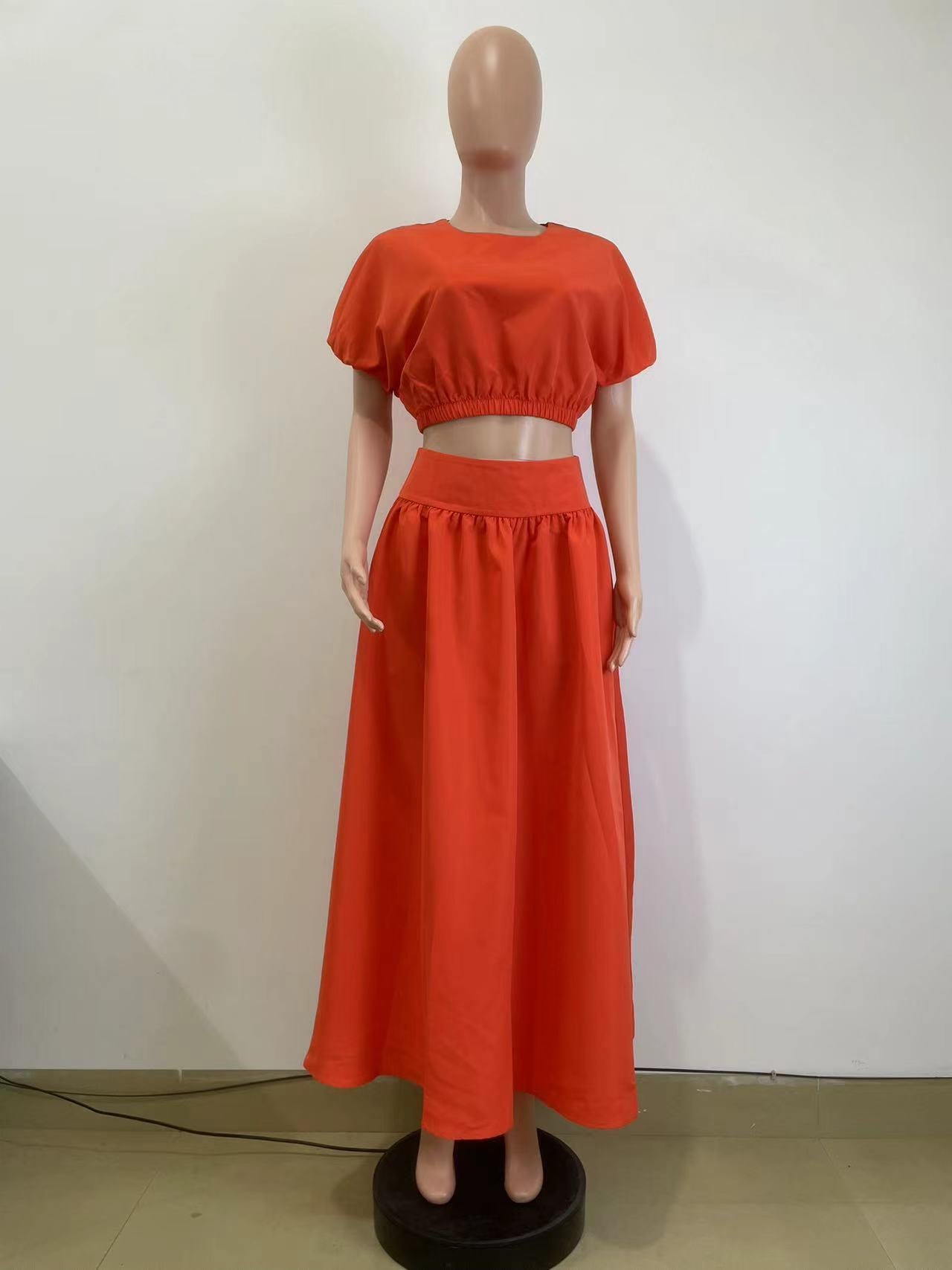 Women Lantern Sleeve Top and Skirt Two-piece Set 5