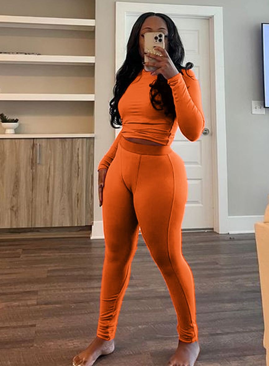 Ribbed Elastic Yoga Sports Women's Tight Slim Two Piece Pants Set 4