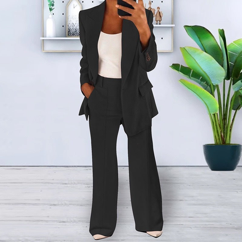 Spring/Summer Fashion Turn-Down Collar Blazer Pants Set
