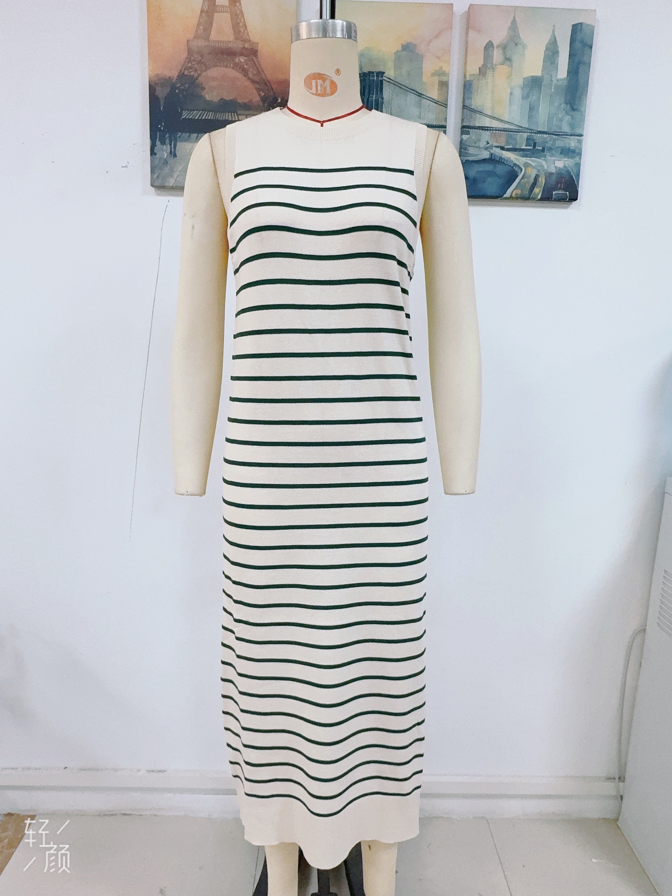 Spring And Summer Slim Women's Striped Knitting Sleeveless Fashion Long Dress 9