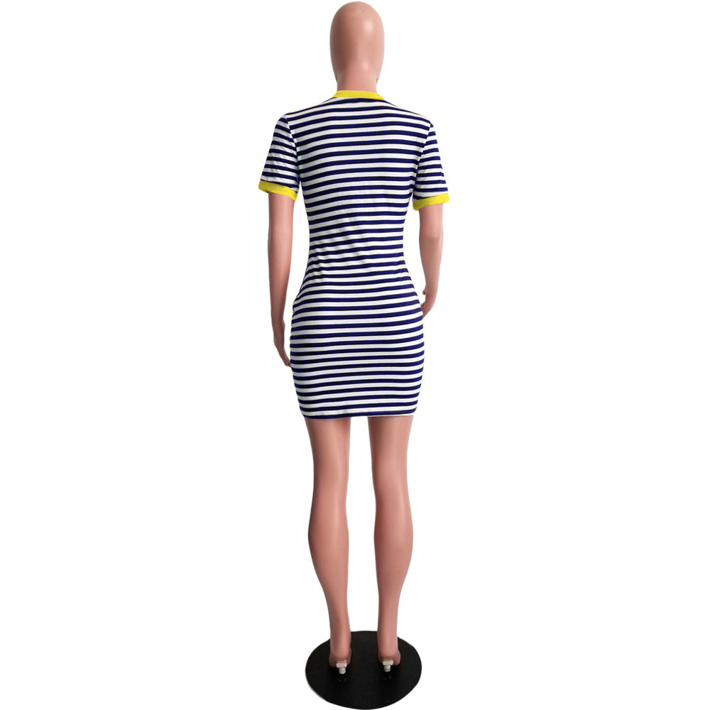 Summer Striped Print Pocket Dress 27