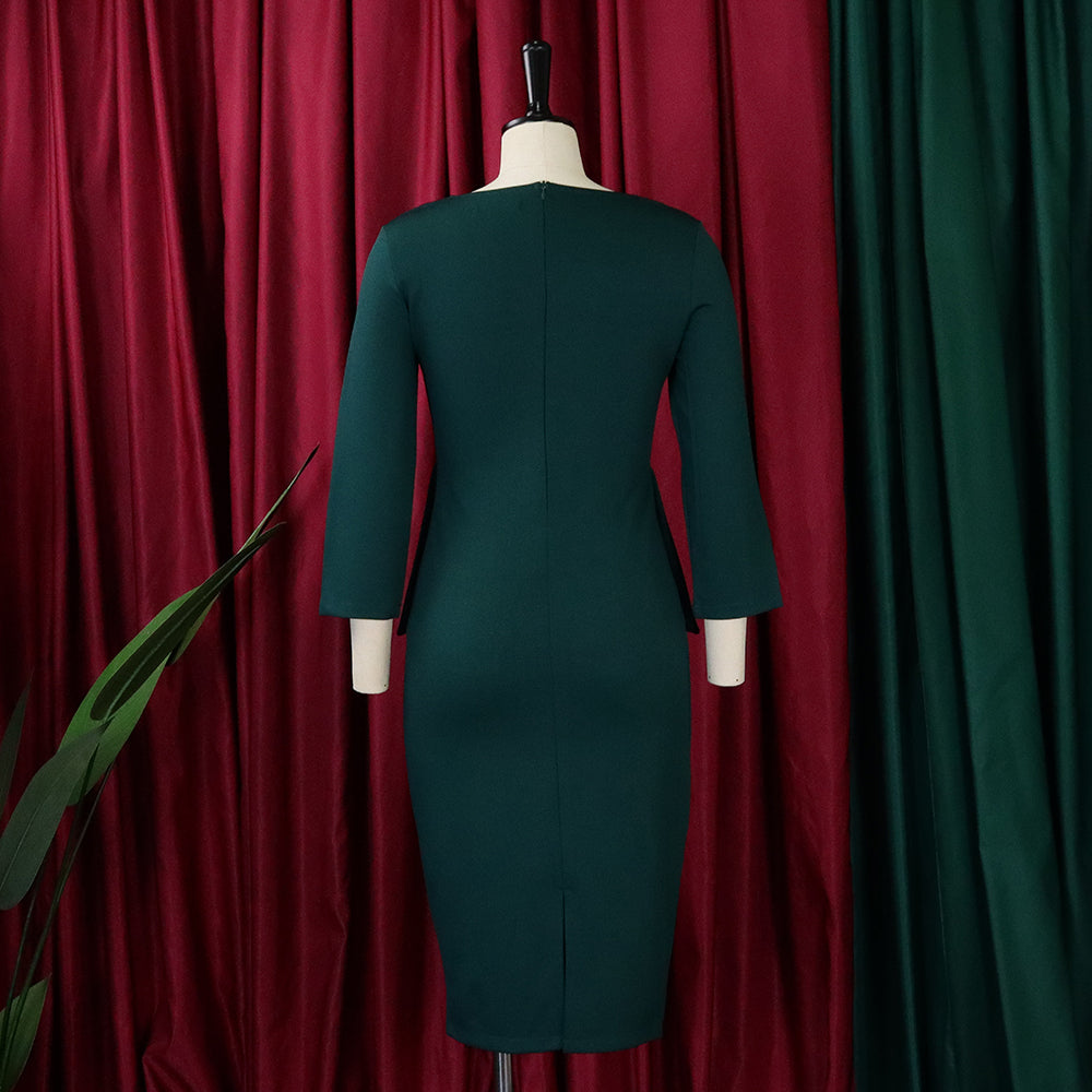 Women'S Spring Solid Bodycon Chic Elegant Career Africa Plus Size Dress 22