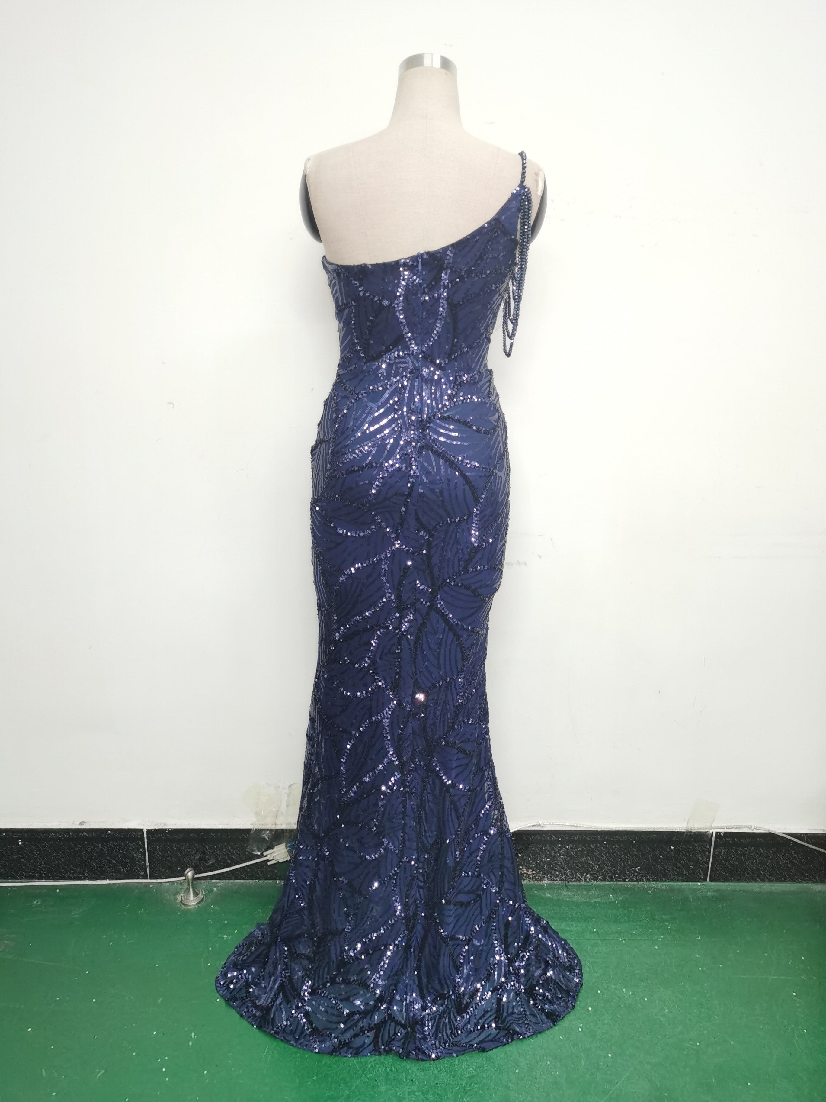 Women One Shoulder Beaded Sequin Embroidery Formal Party Prom Wedding Evening Dress 30