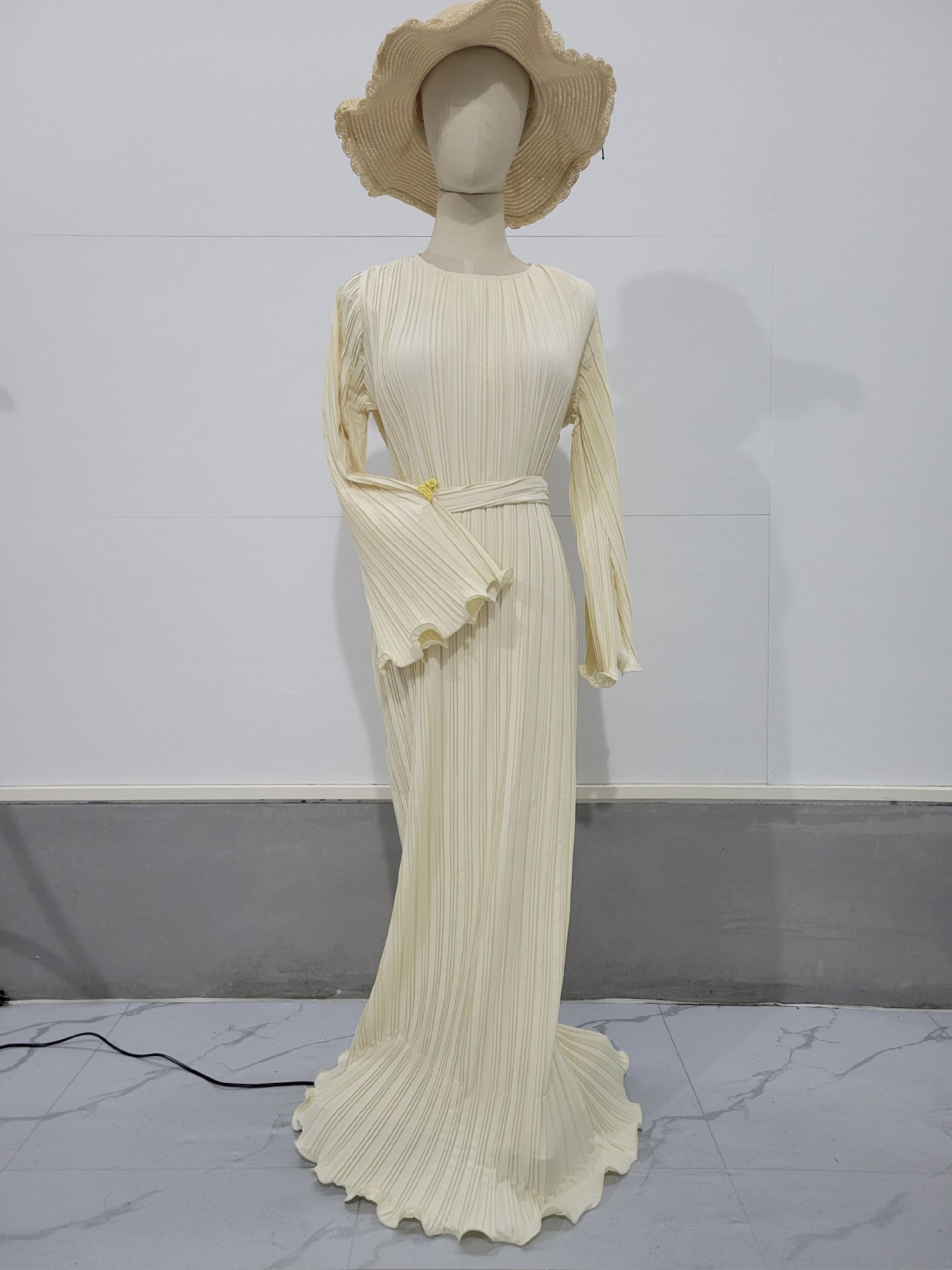 Women's Fall Maxi Dress Chic Pleated Bell Bottom Sleeve Midi Dress 10