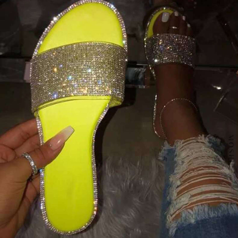 Women Diamond Rhinestone Flat Sandals Shoes