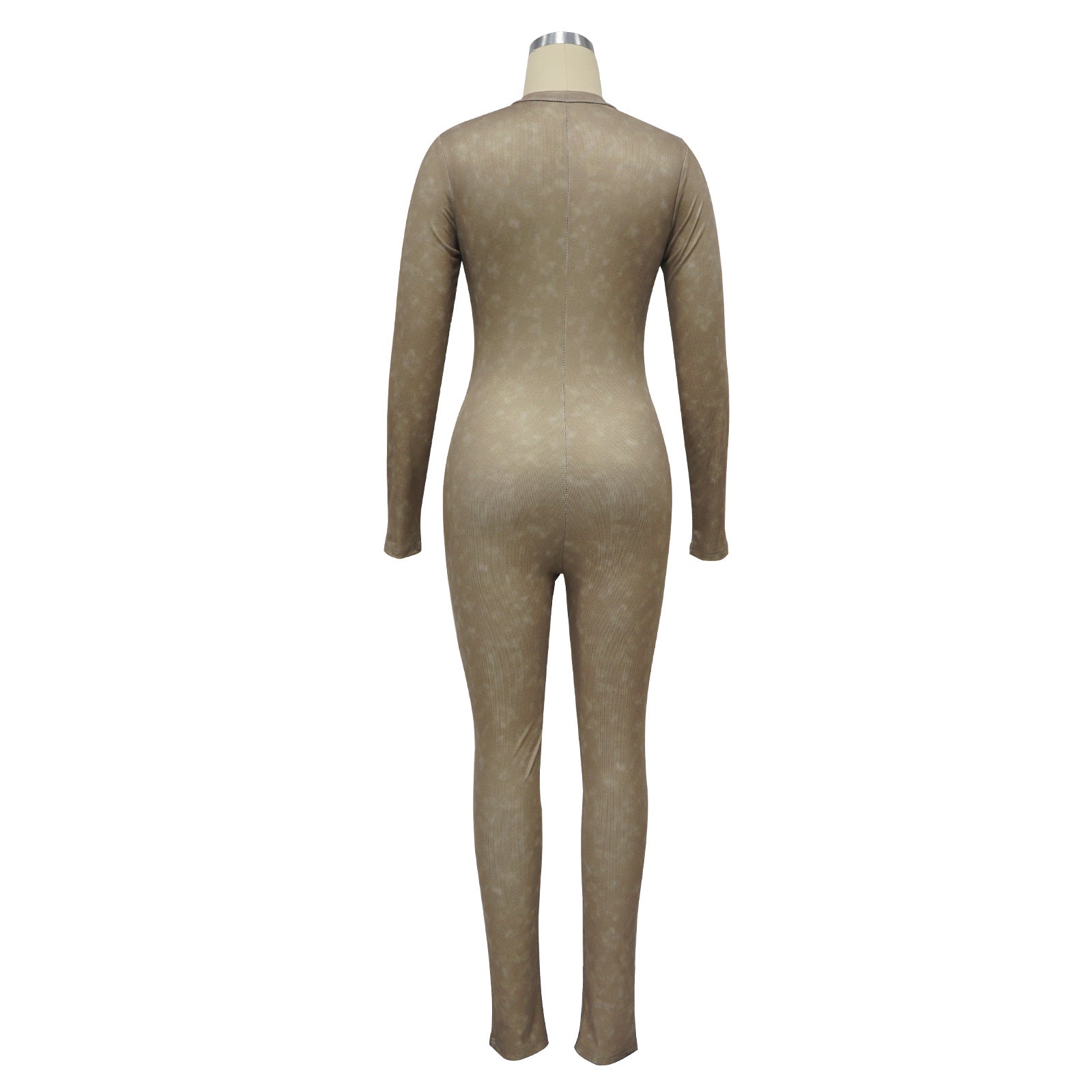 Women's Ribbed Printed Sexy V-Neck Tight Fitting Zipper Jumpsuit 25