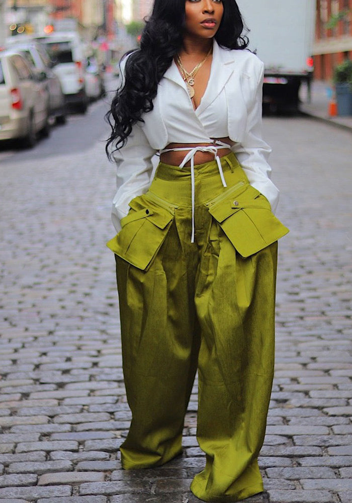 Women Casual Detachable Pocket Wide Leg Pants