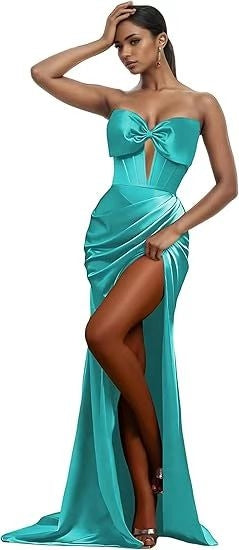 Sexy Hollow Strapless Long Solid Color Slit Prom Evening Dress（Processing time need 3-6 days） 13