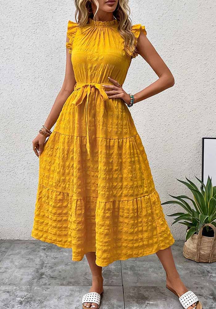 Women Summer Ruffle Edge Strappy Dress