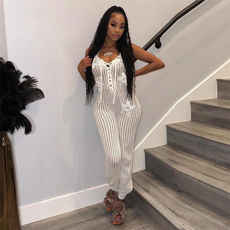 Spring Sexy Halter Neck Low Back Slim Flared Jumpsuit 4