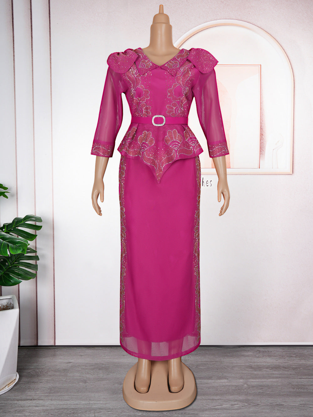 Plus Size African Women beaded party dress 7