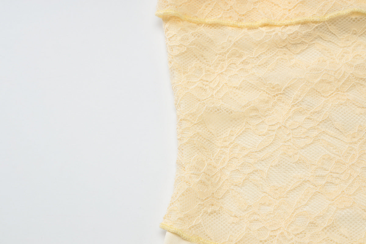 Women Summer Lace See-Through Ruffle Edge Crop Top and Skirt Two Piece Set 11