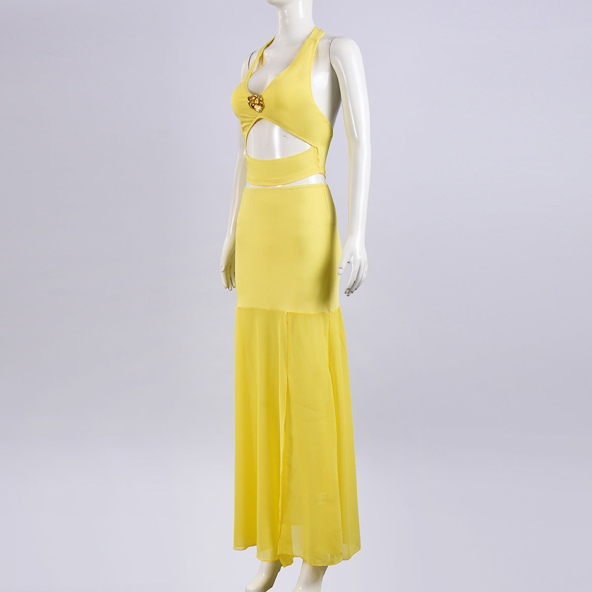 Women sexy cutout sexy top patchwork skirt two-piece set 6