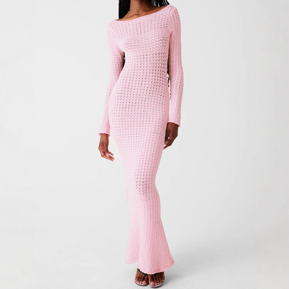 Women's Backless Long-Sleeve Knit Dress
