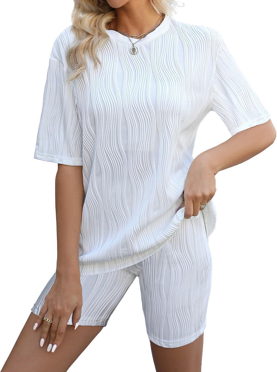 Spring Summer Casual Short Sleeve Pajamas Fashion Two Piece Shorts Set 5