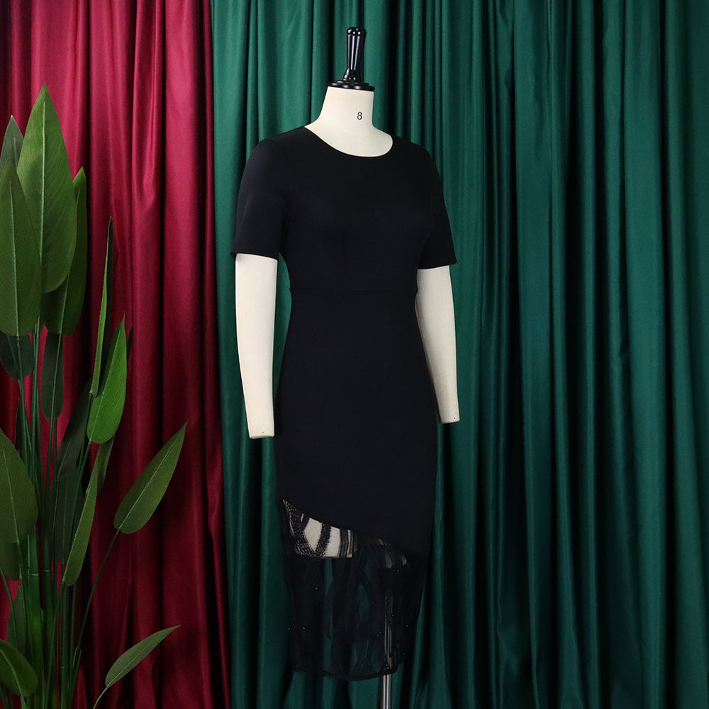 Plus Size Womenlace Patchwork Beaded Bodycon Dress 18