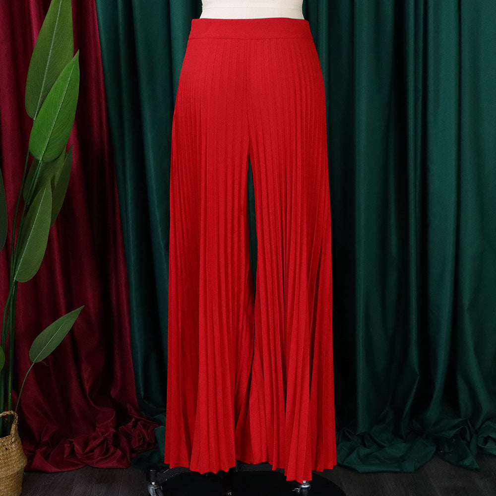 Ladies Summer Fashion Chic Pleated Pants High Waist Wide Leg Pants 29