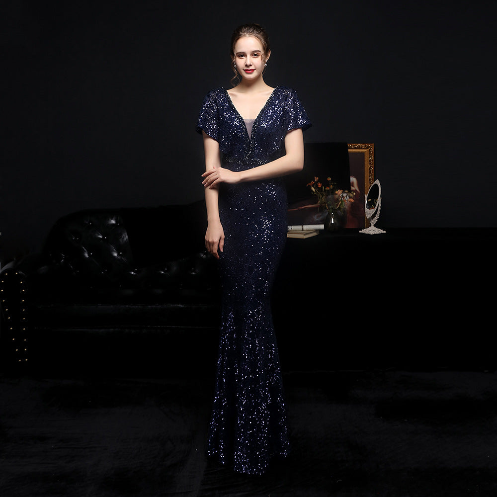 Plus Size Beauty Long Sequins Costume Formal Party Evening Dress 13