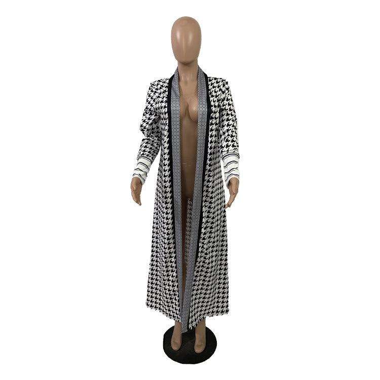 Women printed lips leopard print Long jacket 18