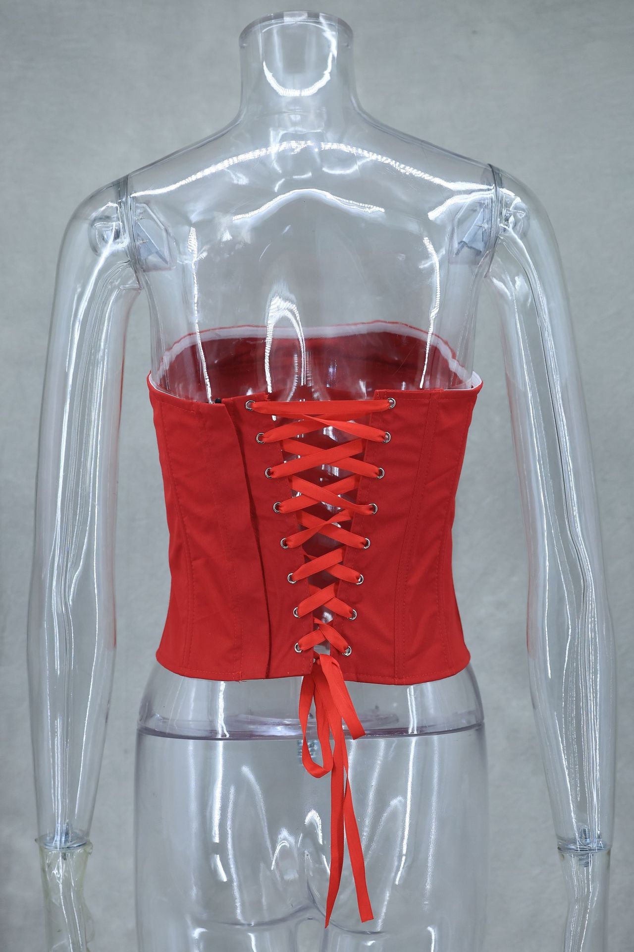 Spring Summer sexy fishbone Strapless lace-up top flower short skirt two piece set 10