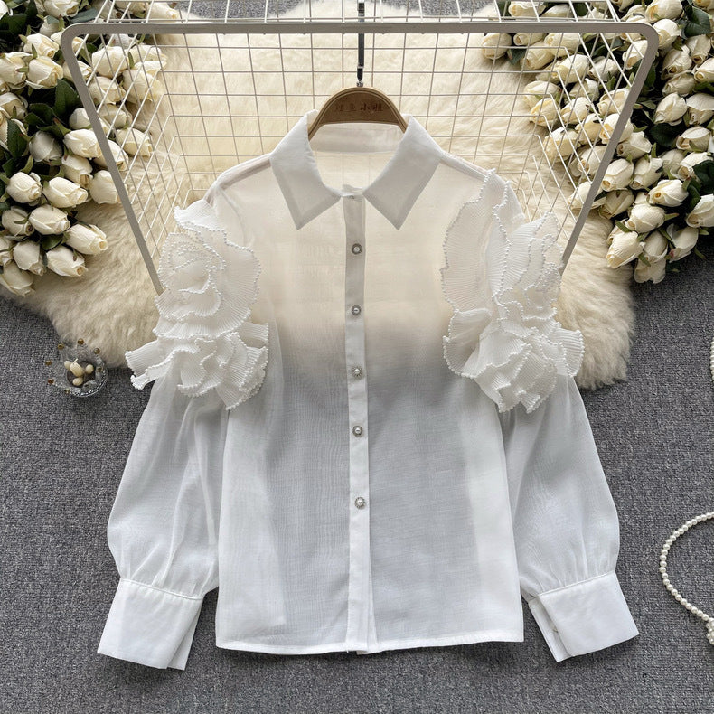 Chic Sheer Mesh Floral Shirt Luxury Women's Wear
