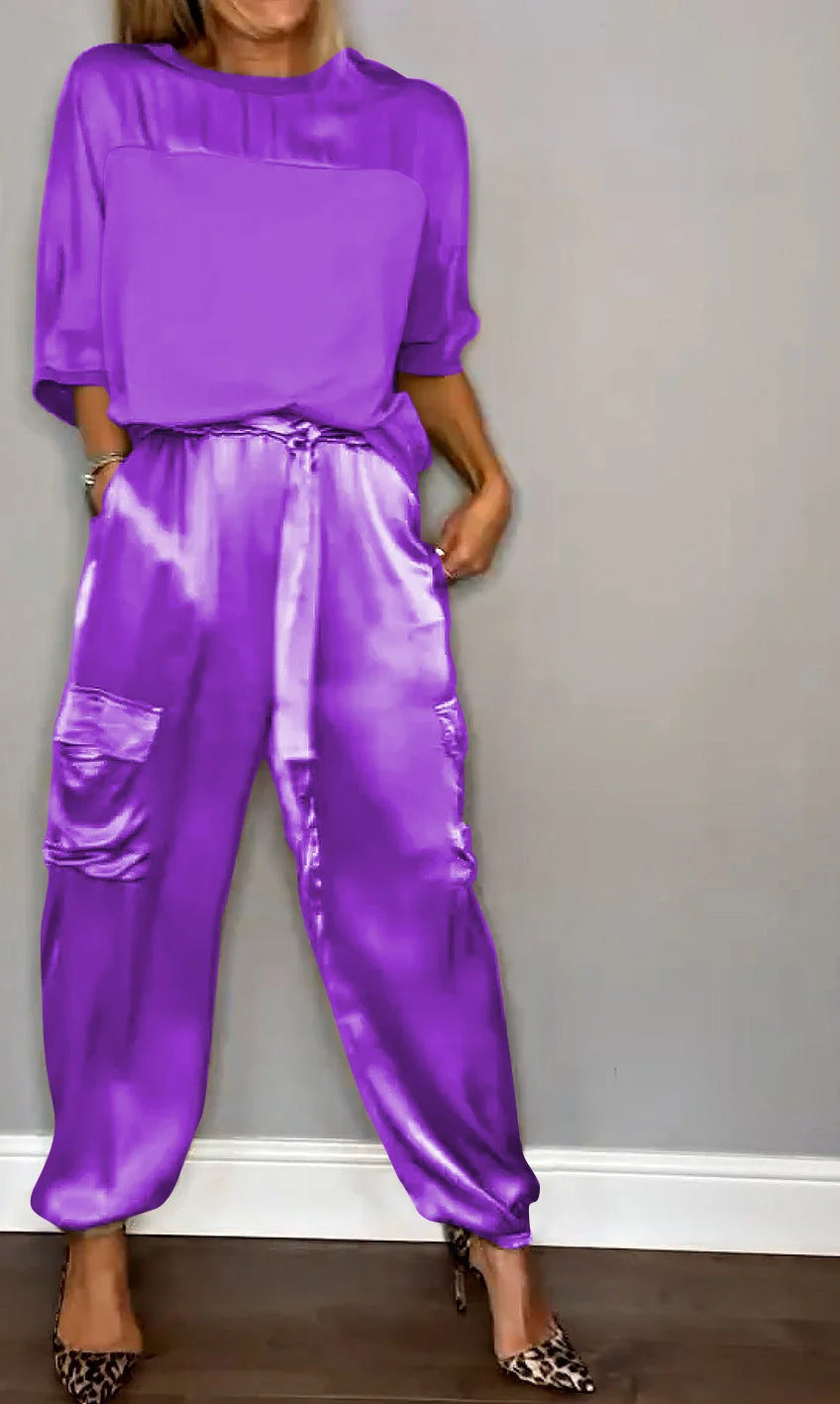 Women half-sleeved Top and long pants Two Piece Set 4