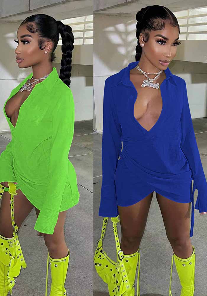 Ladies Fashion Cross Solid Shirt Dress