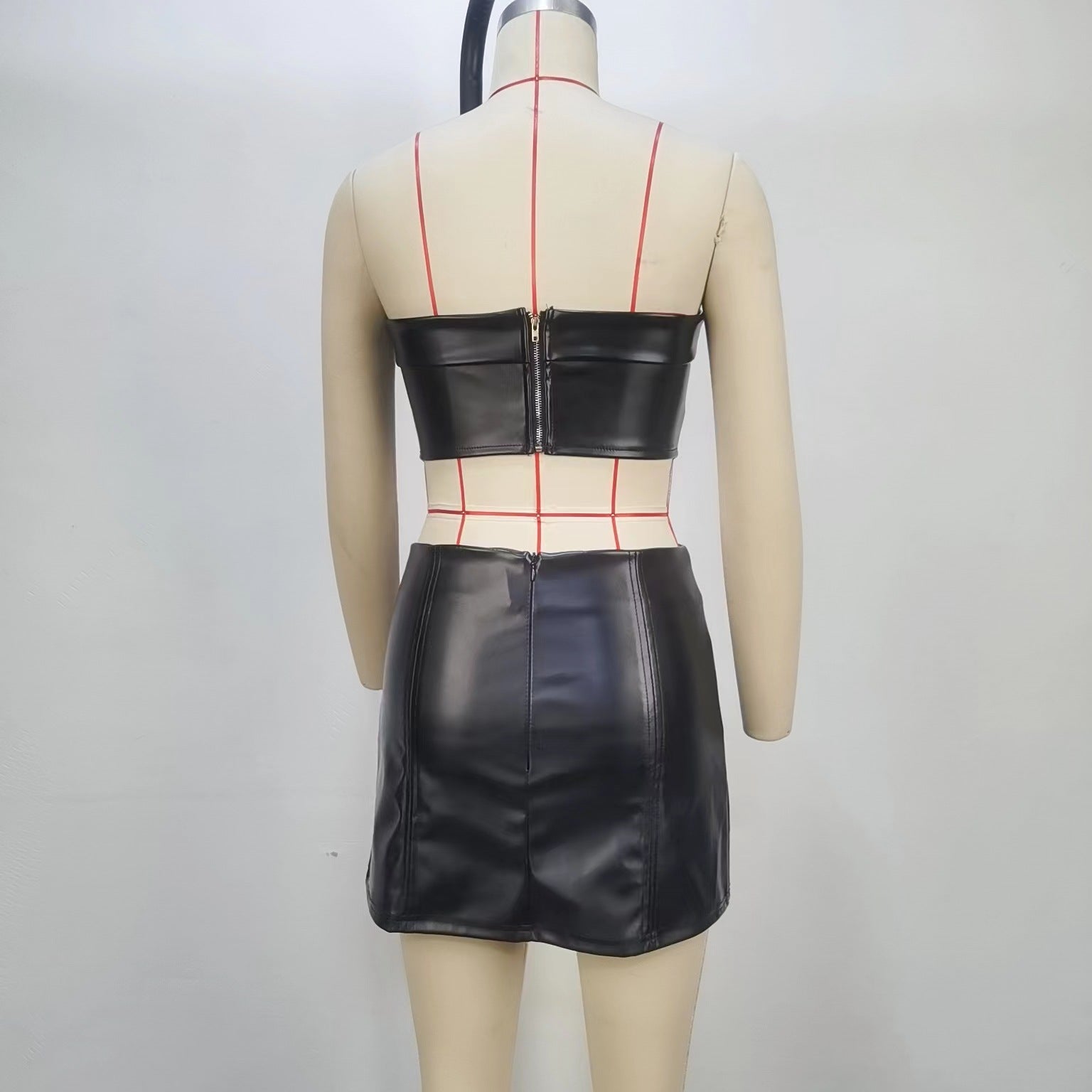 Women's Summer Strapless Low Back Crop Sexy Top Bodycon Slit Skirt Set 12