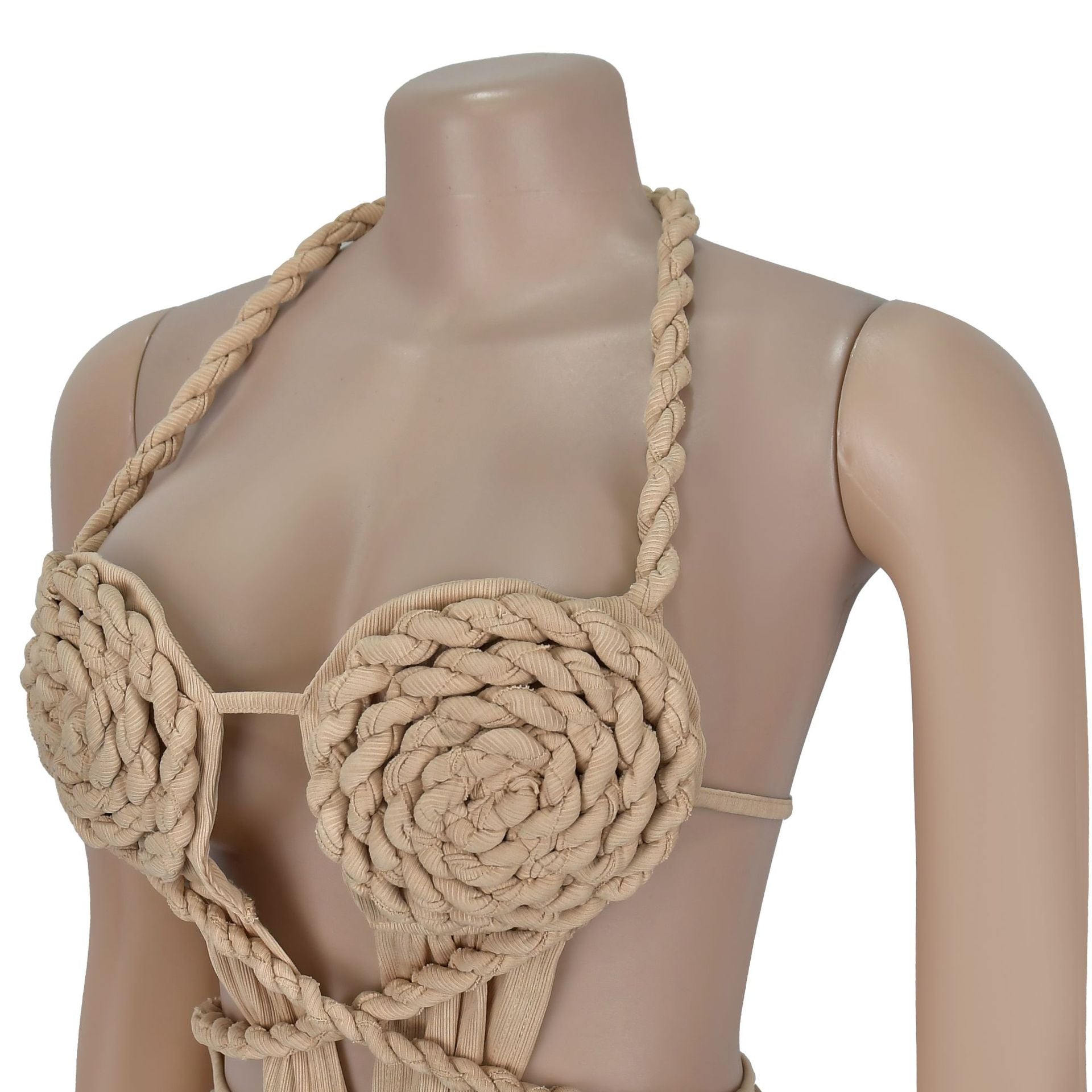 Women sexy knitting Halter Neck Backless Solid Dress 20