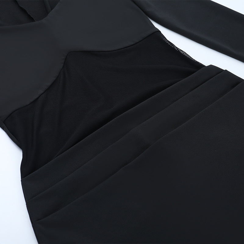 Women Sexy Mesh Patchwork Ruffle Gathered Maxi Dress 8