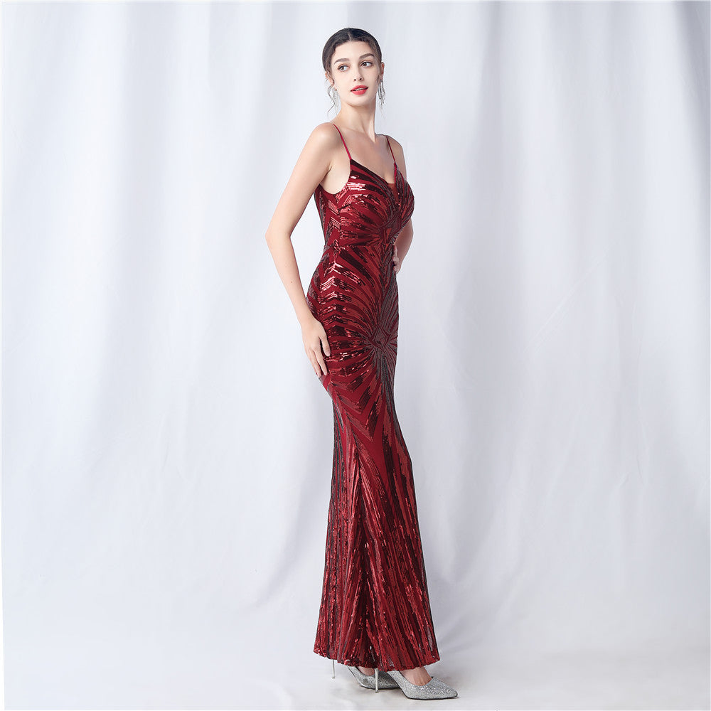 Positioning Flower Dinner Wedding Sequin Suspender Evening Dress 11