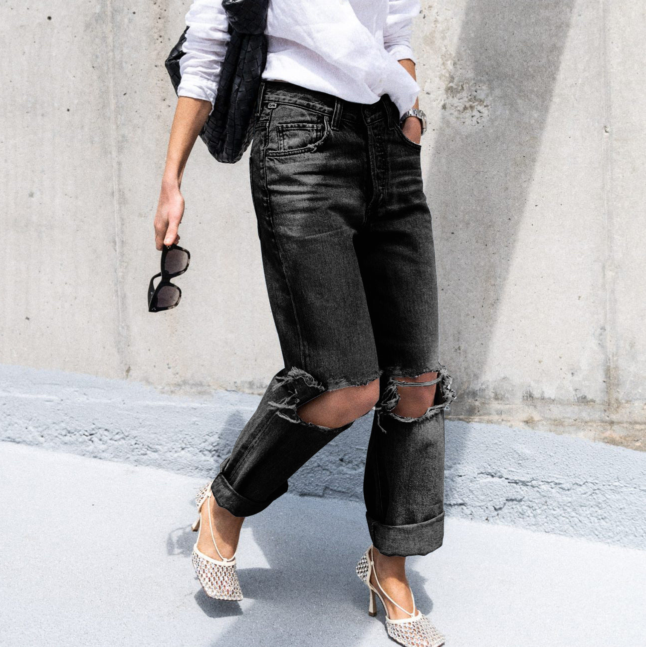 Women Ripped Casual Denim Pants 7