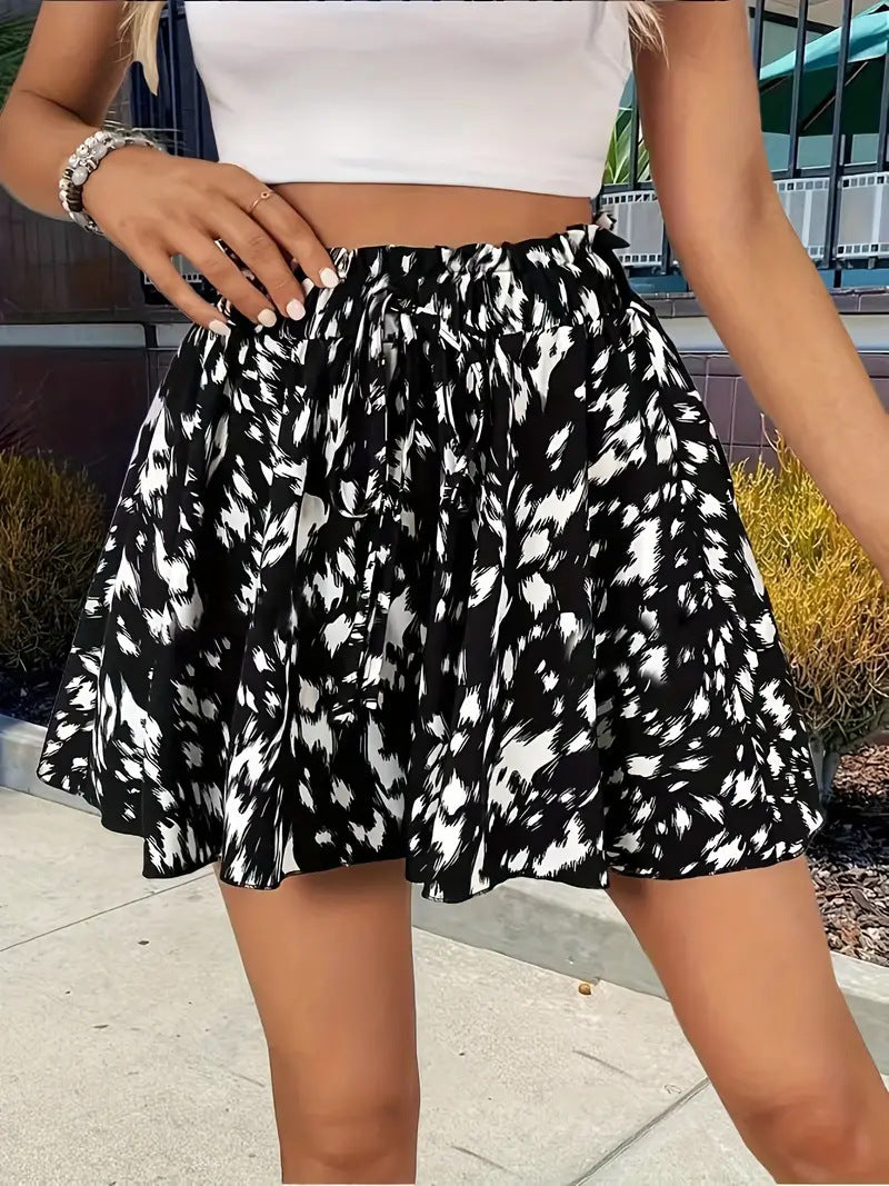 Women's Spring Summer Wear Print Slim Waist Casual Loose Shorts 12