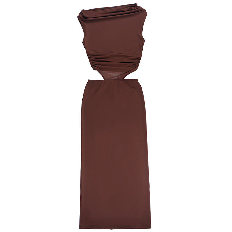 Off Shoulder Mesh Patchwork Cut-Out Women Slim-Fit Long Dress 9