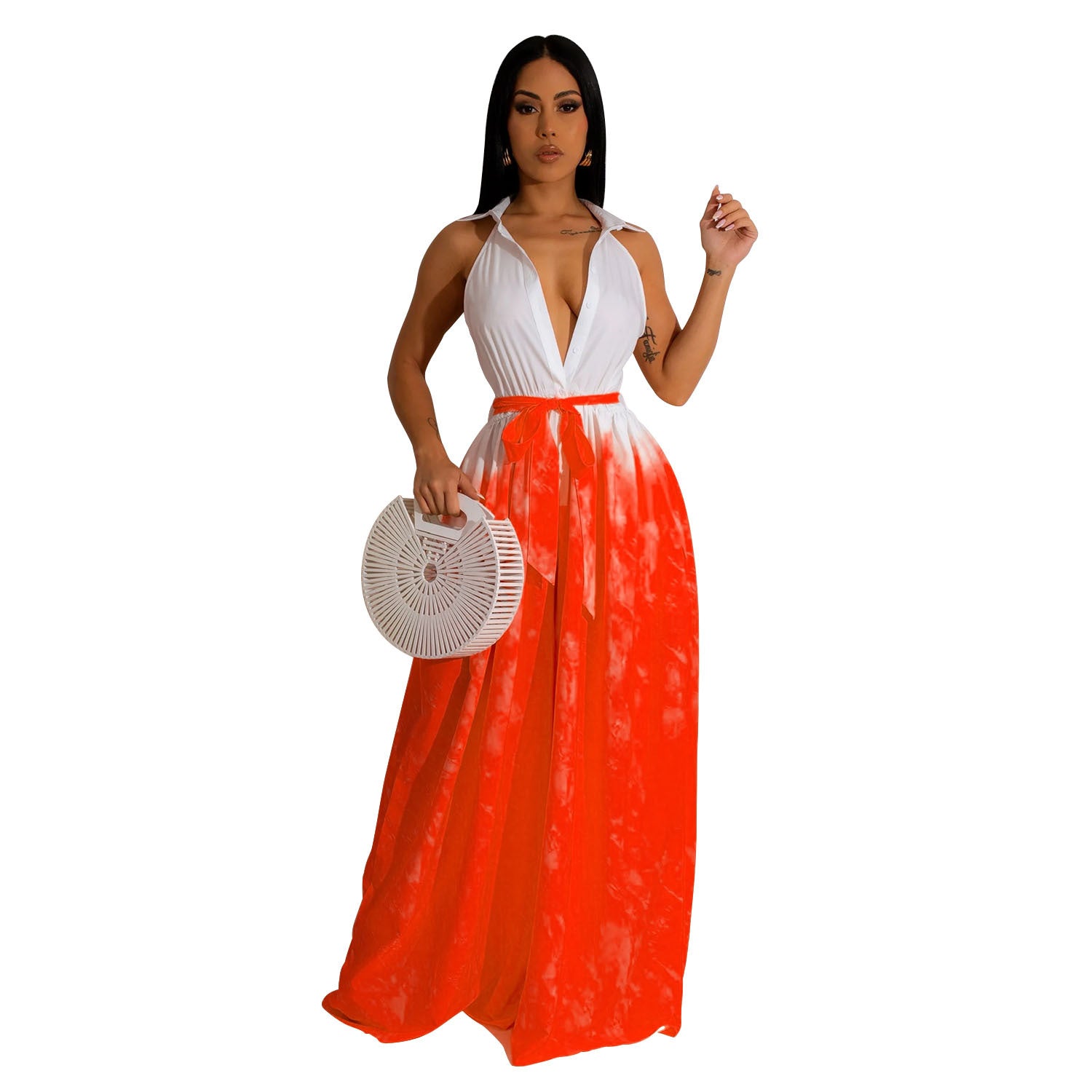 Women's Fashion Printed Sleeveless V-Neck Belted Maxi Dress For Women 10