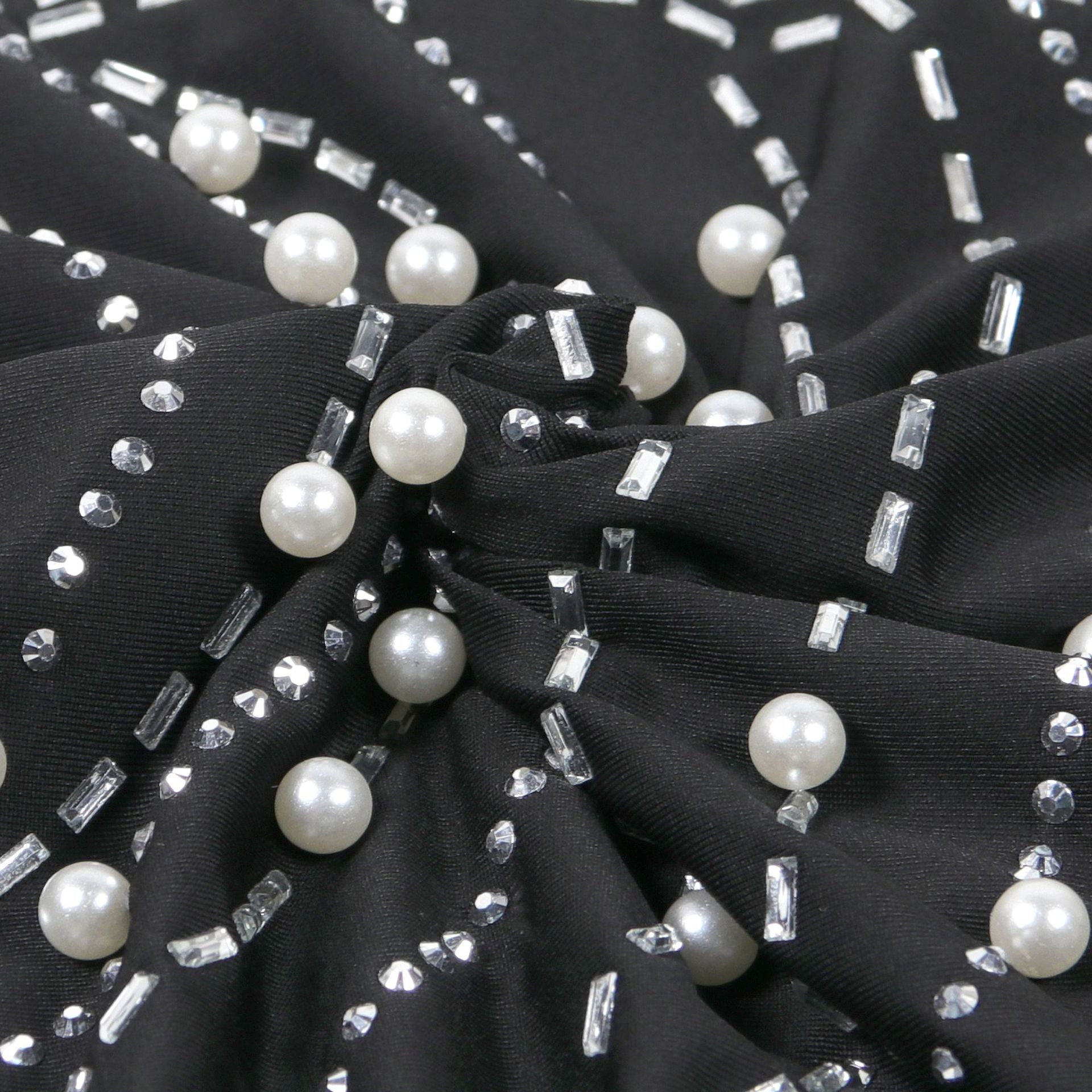 Sexy Beaded V-Neck See-Through Mesh Sleeve Patchwork Bodycon Dress 4