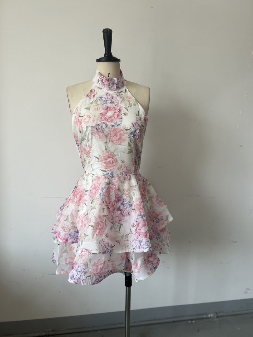 Spring Floral Print Sexy Low Back Halter Neck Bodycon Mini Dress 11