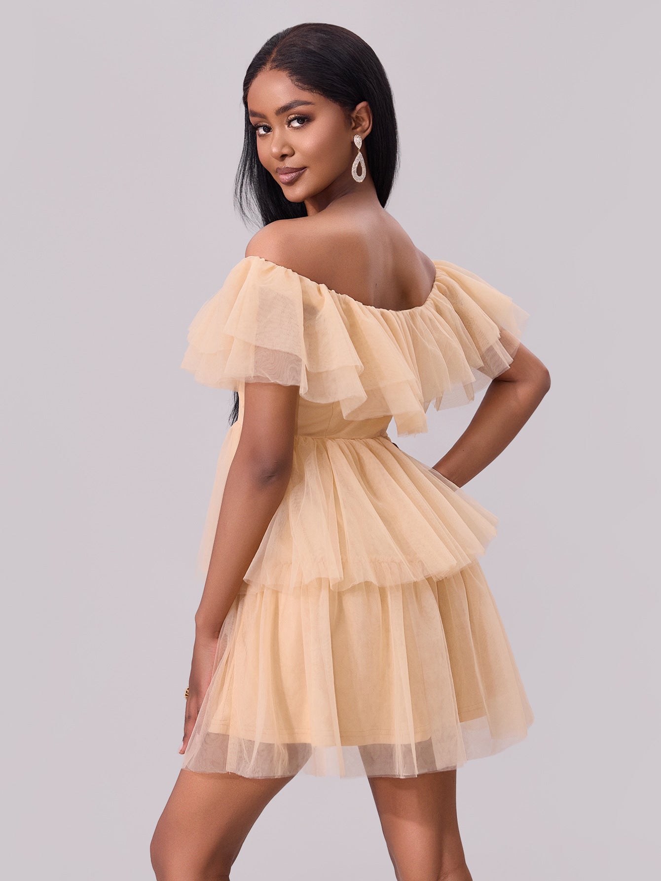 Women Spring Summer Off-shoulder Sexy Mesh Party Off Shoulder Mini Dress 4