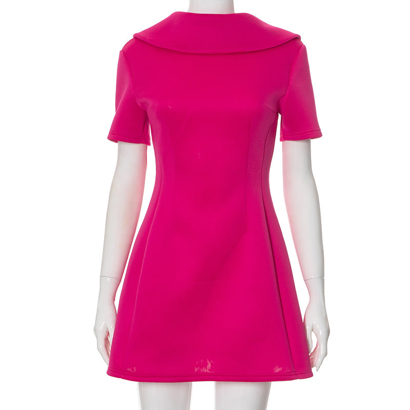 Summer Solid Color Round Neck Low Back Short Sleeve Sexy Slim Short Women's Dress 7