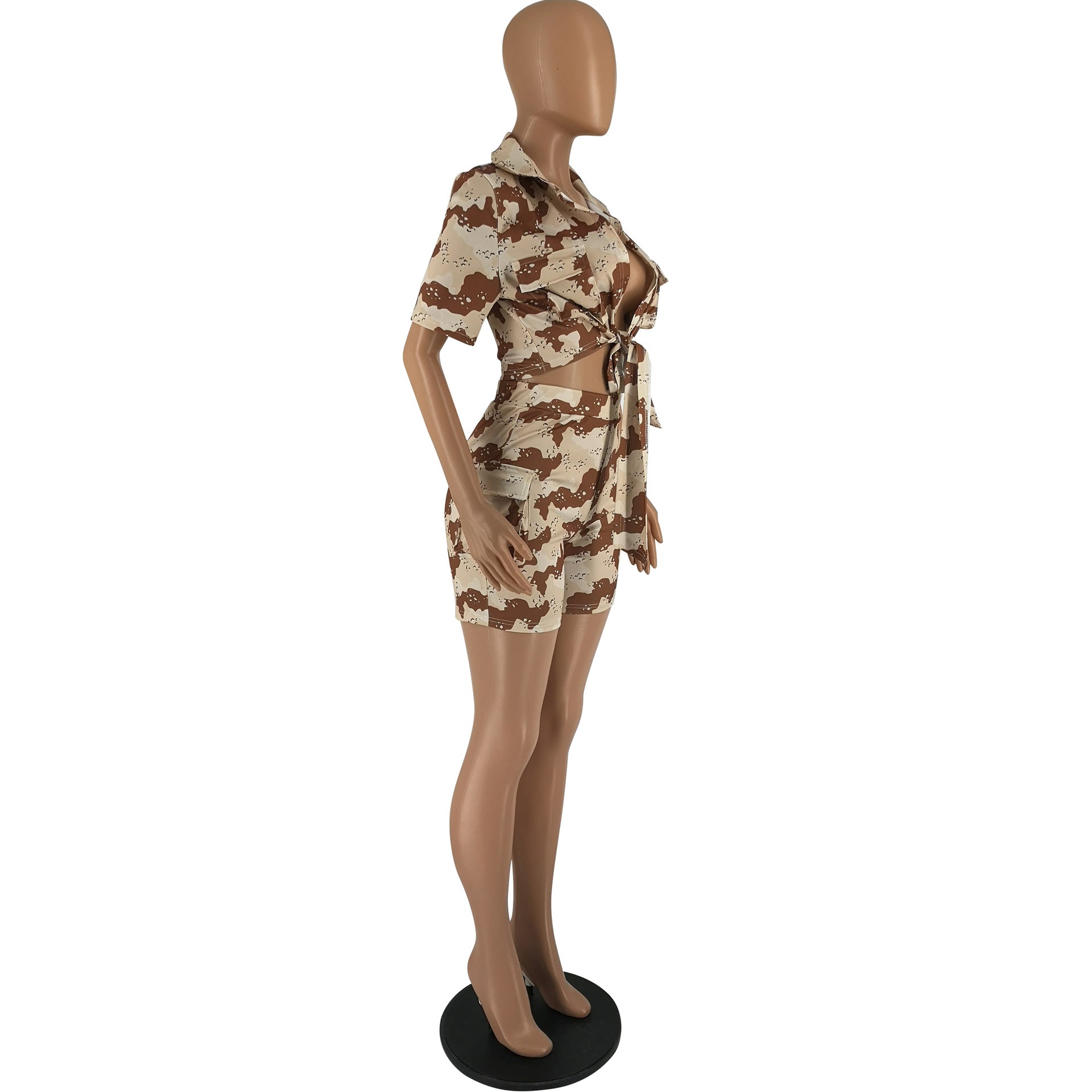 Women's Camouflage Shirt Short Sleeve Shorts Two-Piece Set 7
