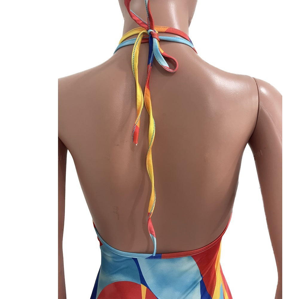 Women's Fashion Digital Print Halter Neck Maxi Dress 10